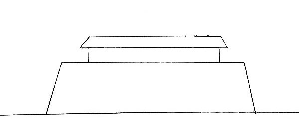 3.城台上画上城楼的墙体和屋檐。