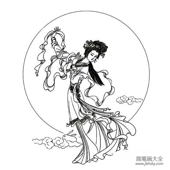 2016中秋节嫦娥奔月简笔画