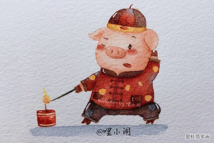 九只小猪贺新年插画图片2