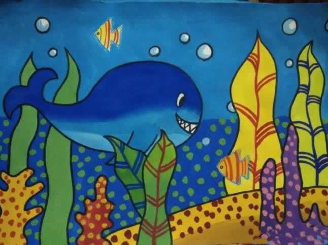 海底世界大鲨鱼儿童画优秀绘画作品