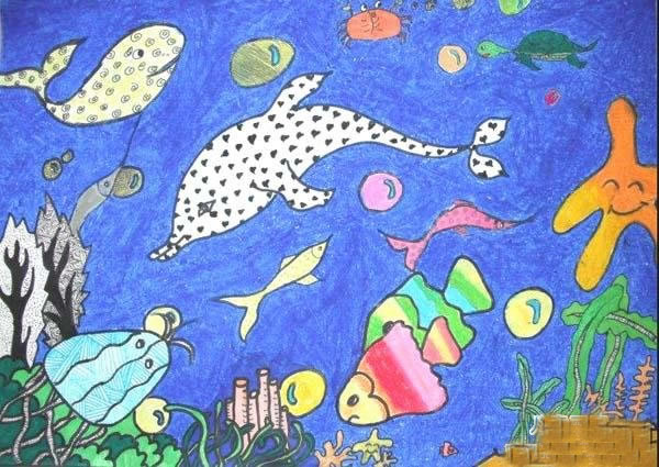 海底世界主题儿童画_小朋友画的卡通海底世界