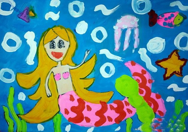 海底世界创意儿童画美人鱼/水粉画图片