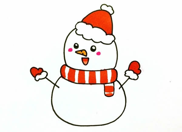 可爱的圣诞雪人简笔画彩色画法步骤图片