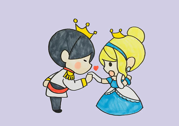灰姑娘和王子的简笔画