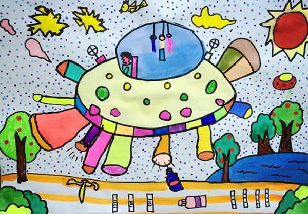 儿童水彩科幻画作品拯救世界_儿童最简单科幻画怎么画