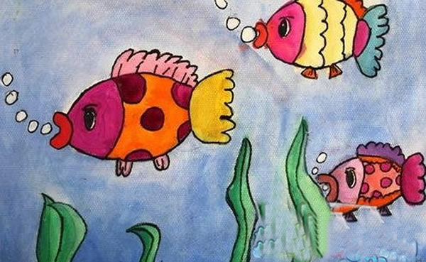 海底世界儿童画获奖作品欣赏_吐泡泡的小鱼儿