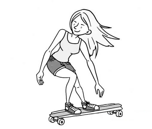  滑板少女简笔画