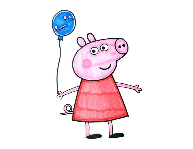 拿气球的小猪佩奇简笔画步骤图解教程