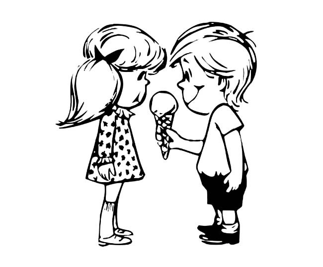 两个吃冰激凌的小孩子简笔画图片