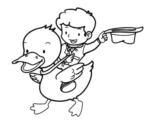 小男孩骑鸭子简笔画图片_小男孩骑鸭子的简单画法