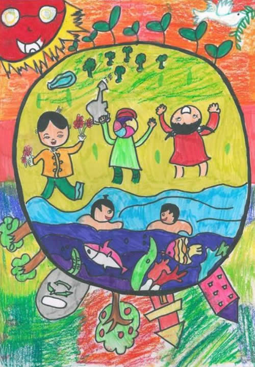 世界地球日携手保护环境儿童绘画图片
