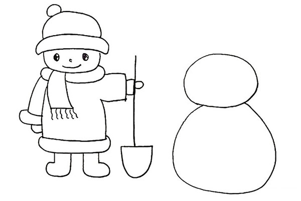 堆雪人的小男孩简笔画