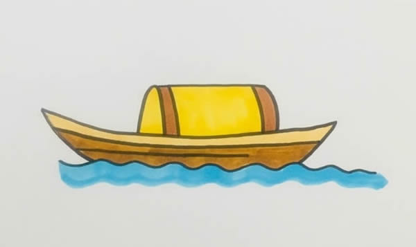 木船怎么画,木船简笔画彩色画法步骤图片