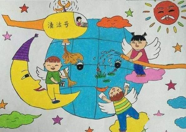 世界地球日保护环境小学生儿童画