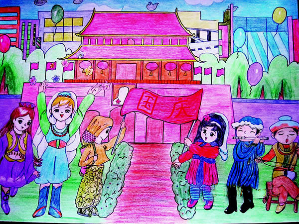 庆祖国70华诞国庆节主题儿童画