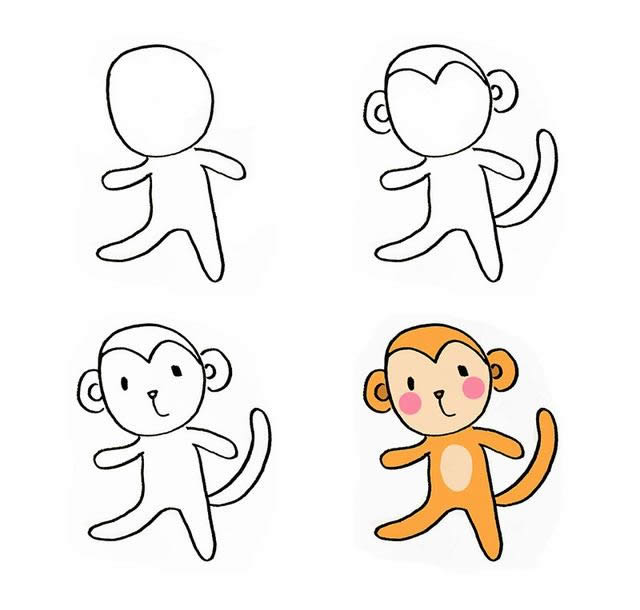 简笔画小猴子的画法步骤图片大全