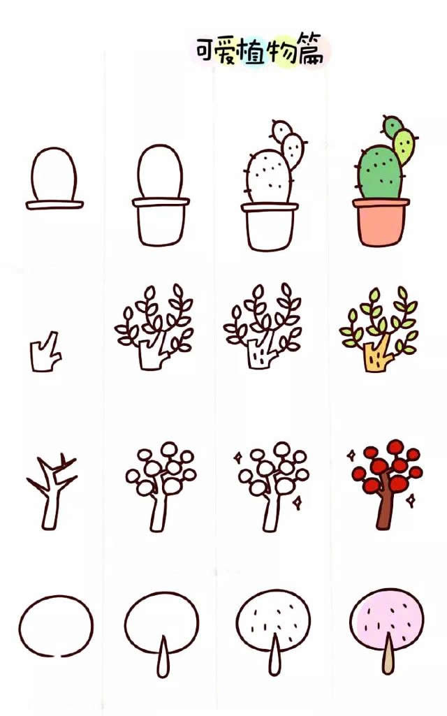 4款可爱的植物简笔画画法步骤图片