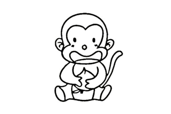 抱着桃子的小猴子简笔画图片