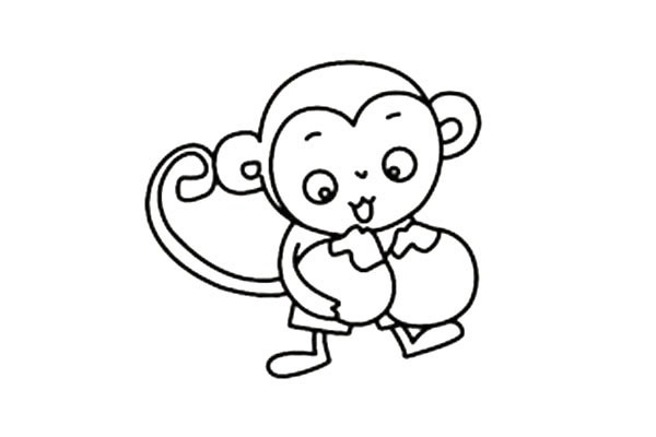 抱着桃子的小猴子简笔画图片