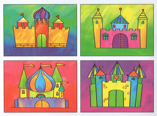 彩色城堡简笔画步骤图片