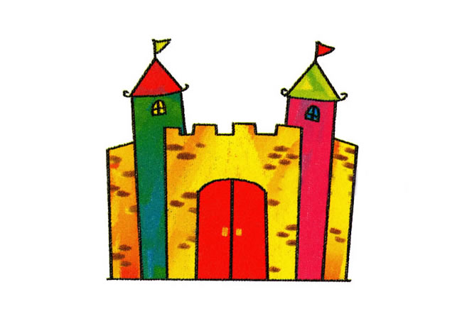彩色城堡简笔画步骤图片