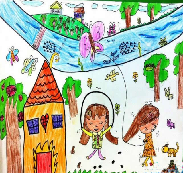 快乐春天主题儿童画 - 画春天的景色和春游的快乐