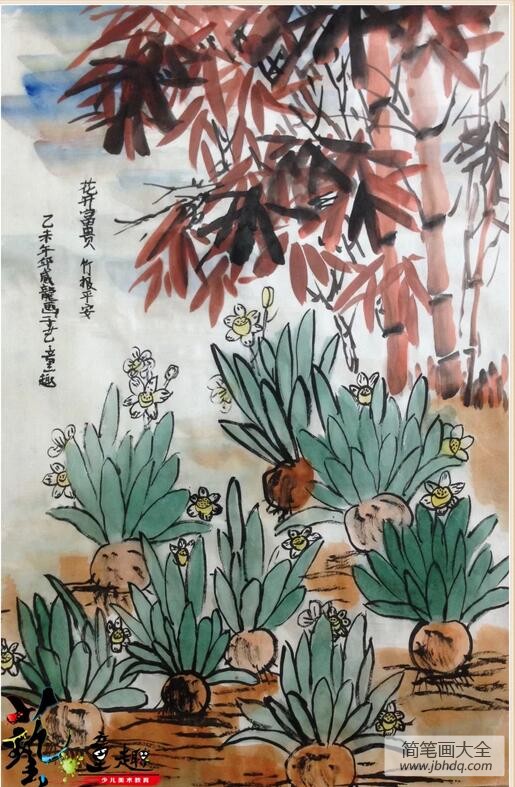 水仙墨竹图现代写意花鸟画