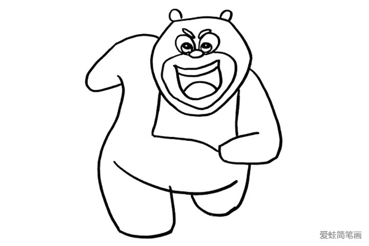 6.爱吃蜂蜜的小熊熊要带着一条口水巾呢！不然吃蜂蜜的时候会撒在衣服上呢！我们在小熊熊的脖子下边随意的画一个正方形就可以了哦！