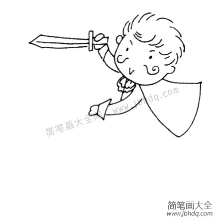 3.然后画出骑士手执的军刀与披风