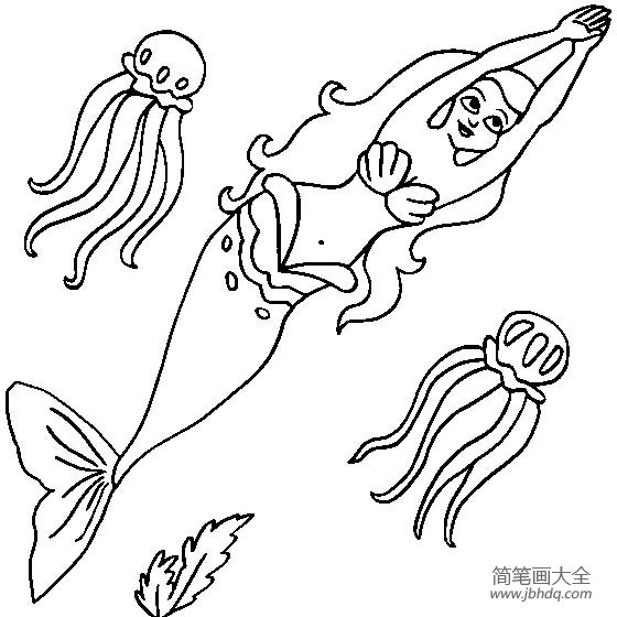 动漫人物简笔画 海底美人鱼简笔画图片