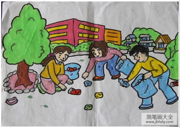 小学生学雷锋日绘画作品之捡垃圾