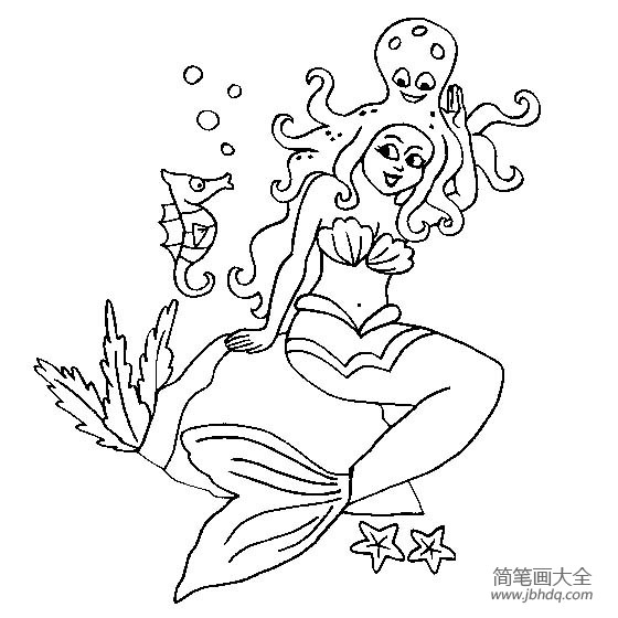 动漫人物简笔画 海底美人鱼简笔画图片