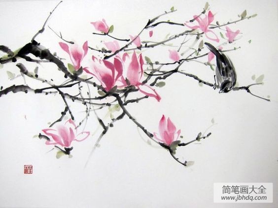 玉兰禽鸟图春天写意国画教师范画