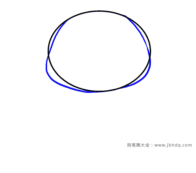 2、绘制一条从椭圆形顶部延伸出来的曲线，穿过形状并穿过底部，然后返回到顶部。