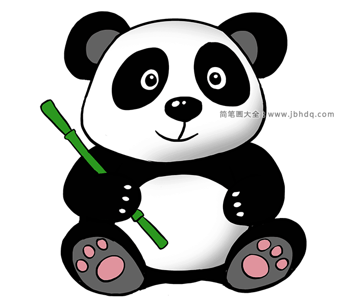 21、给熊猫涂颜色。大熊猫通常有白色的脸和腹部，有黑眼圈、耳朵和爪子。