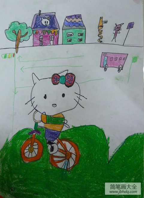 儿童漫画 kitty猫骑单车