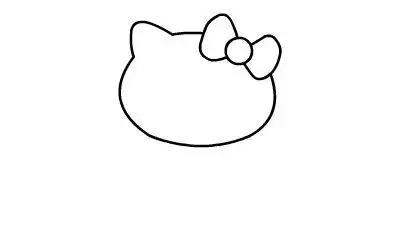 第二步：在Kitty猫的右边耳朵的位置，先画出一个大大的蝴蝶结，这是可爱的Hello Kitty的标志之一；