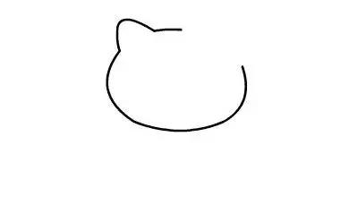 第一步：首先，画出Kitty猫的圆圆的脸部和左边耳朵；