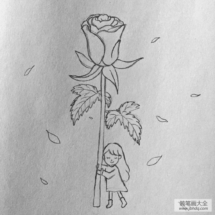 玫瑰花少女简笔画步骤图