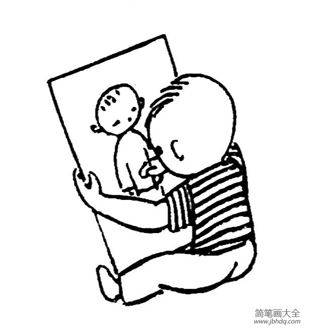 画画的小男孩简笔画画法