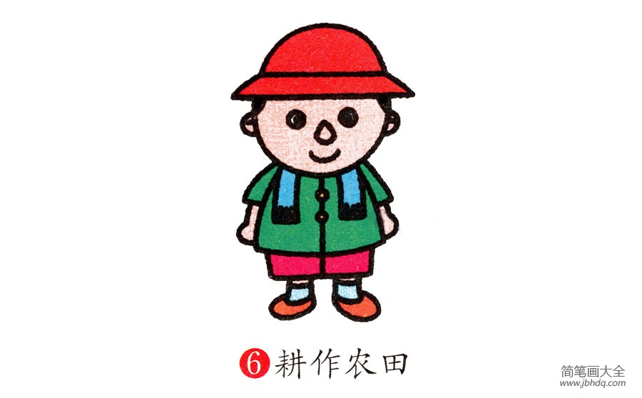 学画戴帽子的小男孩