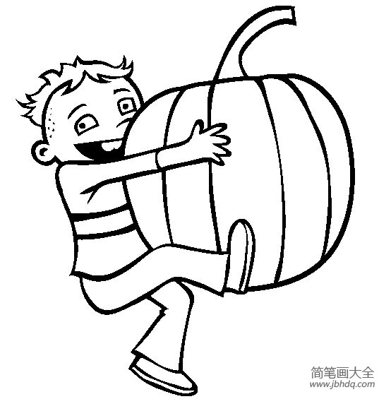 秋天的图片 小男孩抱南瓜简笔画