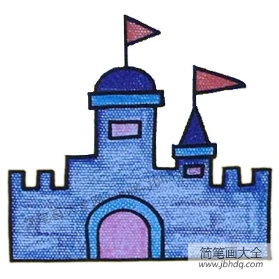 5.涂上颜色完成（城堡的色彩可以大胆设计，尽量多用鲜艳的颜色来涂。）