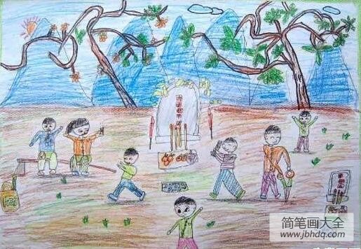 一起去扫墓清明节小学生绘画图片欣赏