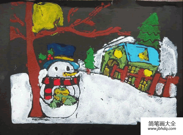 儿童画 雪人的思念