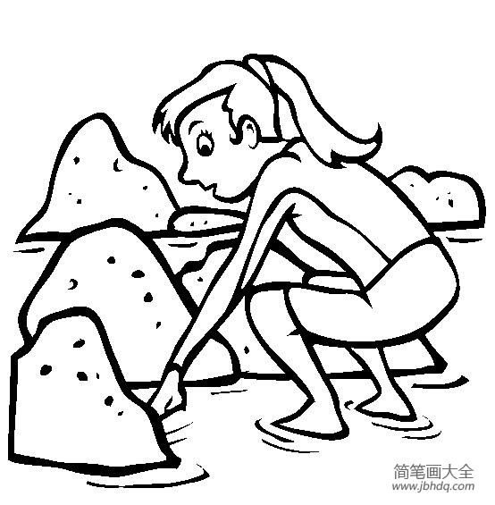 一组关于海滩玩耍的人物简笔画