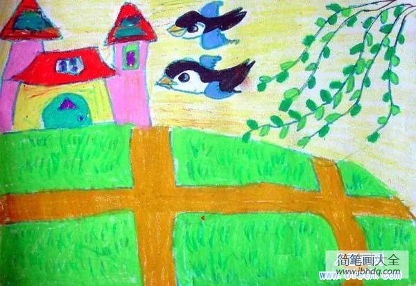 儿童画作品：春天的田野