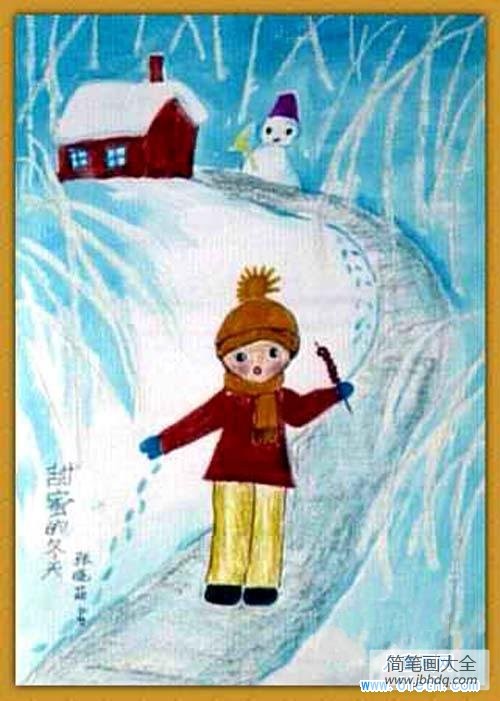 冬天儿童画图片：甜蜜的冬天