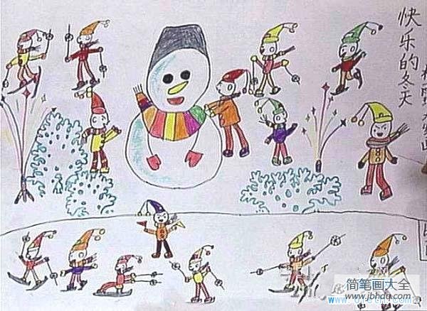 幼儿冬天儿童画图片：快乐的冬天
