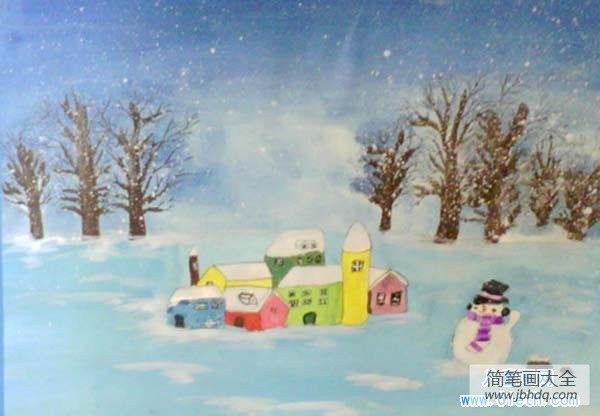 冬天雪景儿童画教师范画